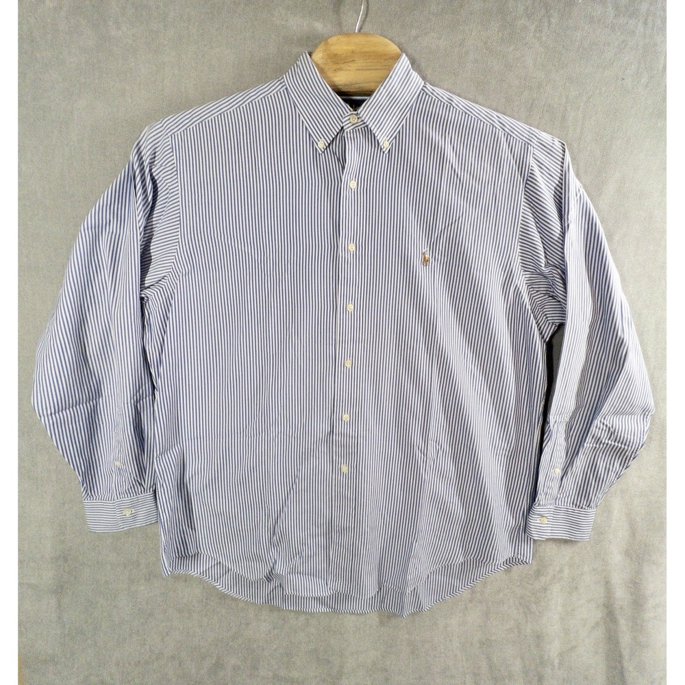 Vtg Ralph Lauren Yarmouth Dress Shirt Mens Large (16.5-36) Blue White Stripe